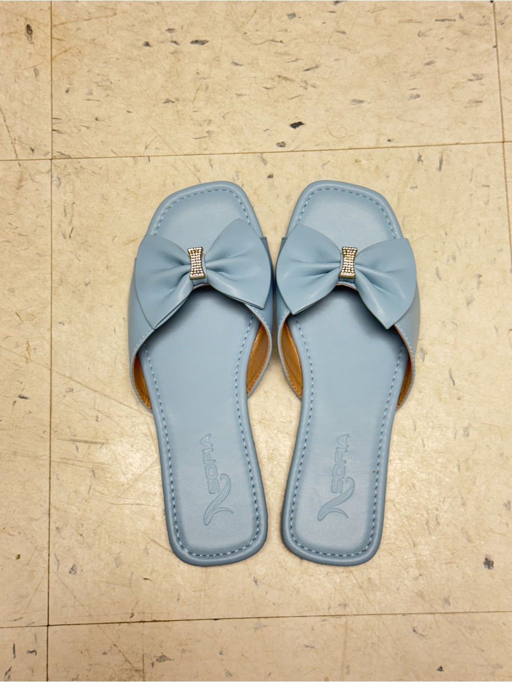 Light Blue Bow Slide Sandals for Women